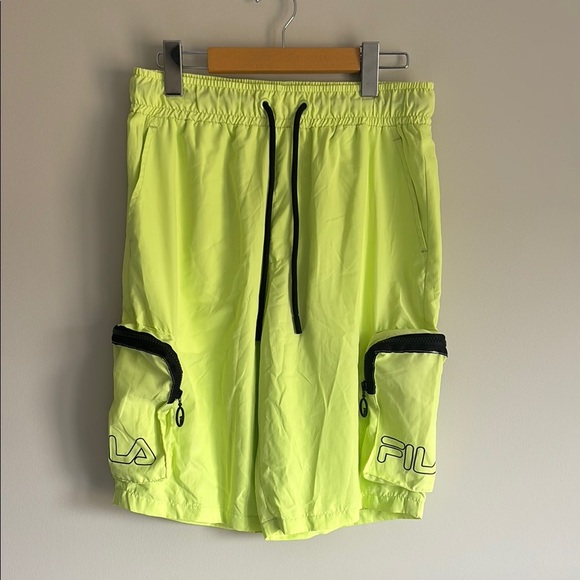 FILA Neon Yellow Shorts with Black Accents - Picture 1 of 5